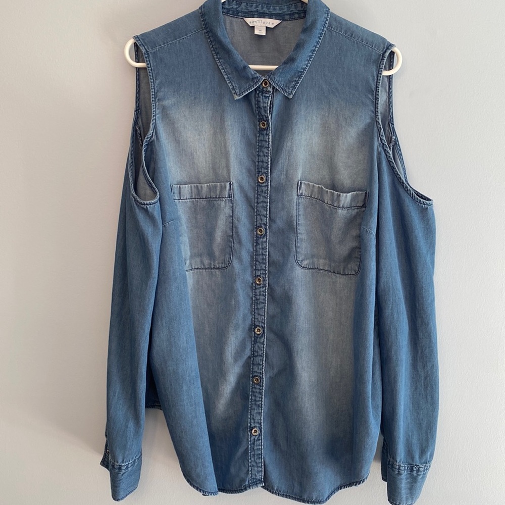 Boutique Cold-shoulder Chambray Shirt